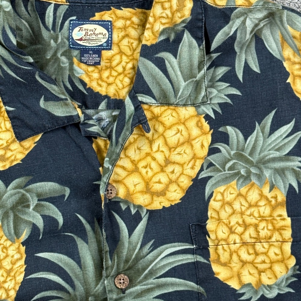 Tommy Bahama Button Down Shirt Mens XL Black Pineapple Linen Tropical Cascata